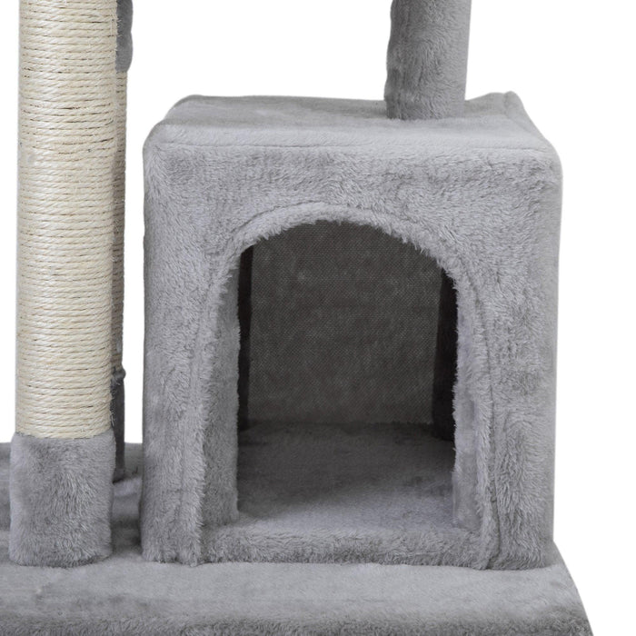 Double Level Cat Tree Stand House Furniture Kittens Activity Tower Posts Kitty Pet Play House - light gray - DTYStore