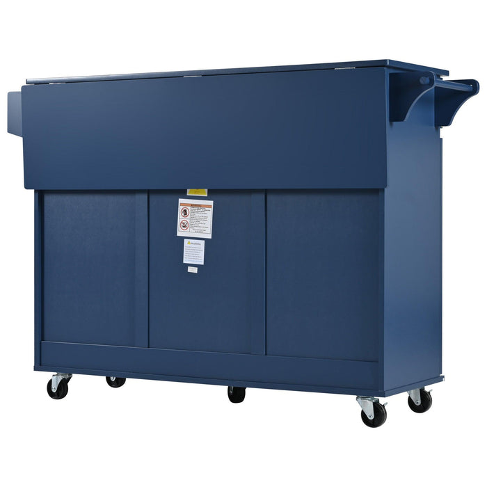 53.2'' Kitchen Island with Drop Leaf, Kitchen Storage Cart with Spice Rack, Towel Rack and 2 Drawers, Rolling Kitchen Island on Wheels with Adjustable Shelves for Kitchen, Dining Room, Navy Blue - DTYStore