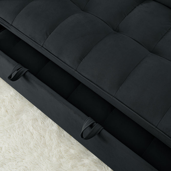 54.33 inch versatile foldable sofa bed in 3 lengths, modern sofa sofa sofa velvet pull-out bed, adjustable back (BLACK)