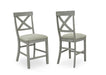 Beautiful Gray Cushioned Seats Upholstered Chair Counter Height 2Pc Dining Pub Height Chairs Dining Room Wooden Furniture - DTYStore