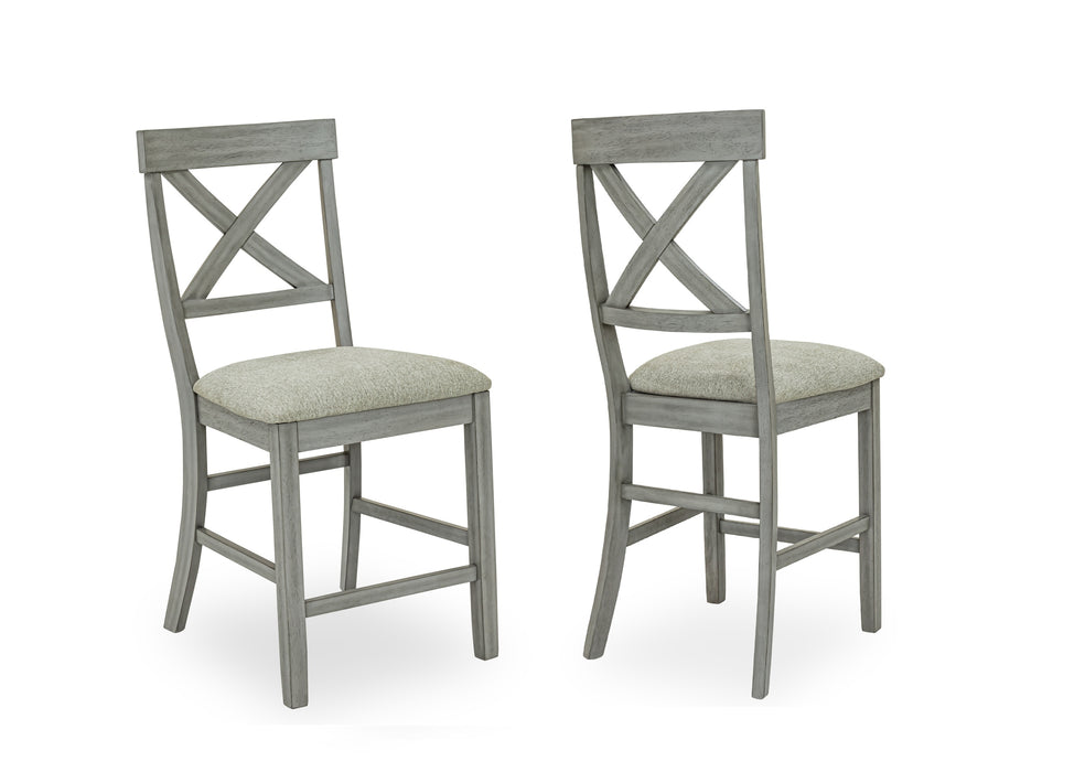 Beautiful Gray Cushioned Seats Upholstered Chair Counter Height 2Pc Dining Pub Height Chairs Dining Room Wooden Furniture - DTYStore