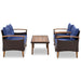 GO 4-Piece Garden Furniture, Patio Seating Set, PE Rattan Outdoor Sofa Set, Wood Table and Legs, Brown and Blue - DTYStore