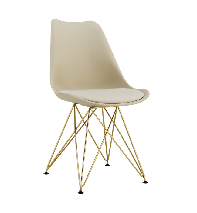 Modern Dining Chairs with Shell Lounge Plastic Seat and GOLDEN STEEL Legs KITEHCN chairs meeting room chairs living room,Set of 4, beige - DTYStore