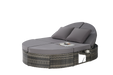 Outdoor Patio Round Daybed, Sun Bed with Adjustable Backrests and Foldable Cup Trays, Reclining Outdoor Lounger Wicker Rattan Patio Daybed with Cushions and Pillows for Backyard Poolside - DTYStore