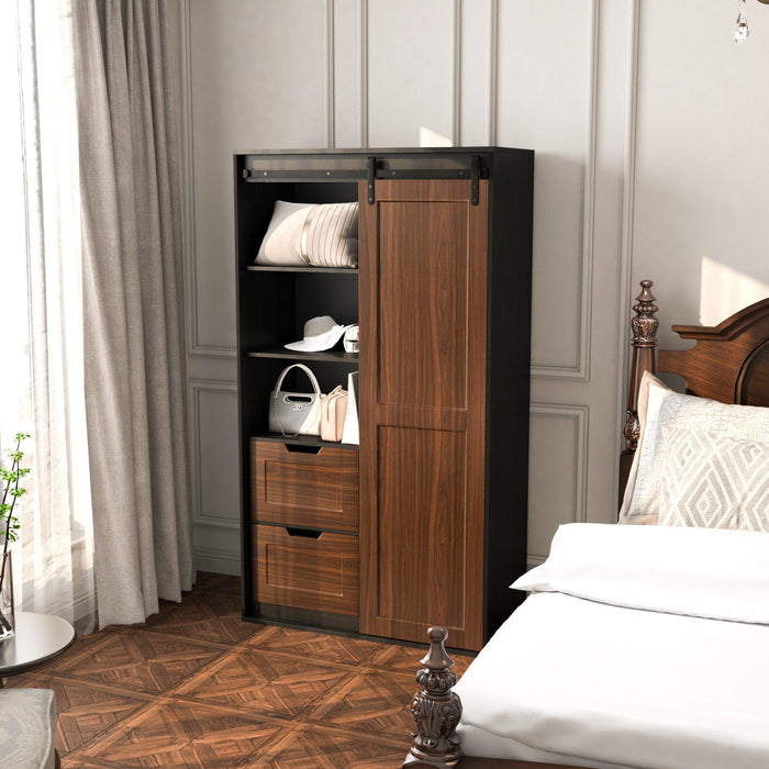 71-inch closets,large closetslaundry cabinets,Plastic suction process,farmslide barndoors,saveopenspace,brand hardware,silent slide,can be used for the bedroom,cloakroom,livingRoom,color:black +brown - DTYStore