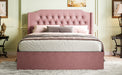 Queen Size Tufted Upholstered Bed Frame with Crystal Button Accents, Bed Frame with Wingback Headboard and Under-Bed Storage Space, No Box Spring Needed,Pink - DTYStore