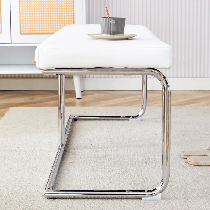 White Shoe Changing Stool, Silver Metal Legs, Sofa Stool Dining Chair, suitable for bedroom ,fitting room, storage room, dining room, living room. - DTYStore