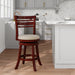 24' Counter Height Slat Back Swivel Stool, Cherry Finish, Beige Fabric Seat - DTYStore