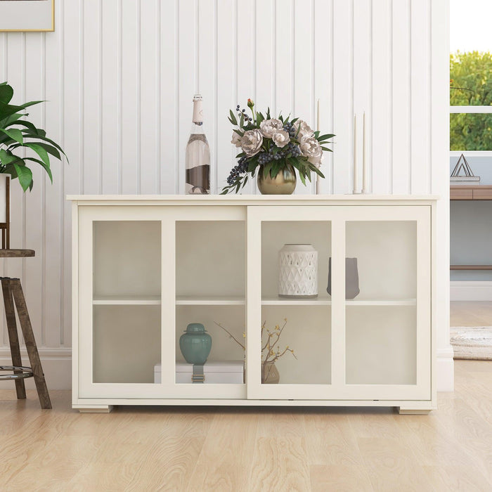 Kitchen Storage Stand Cupboard With Glass Door-White - DTYStore