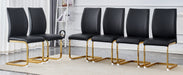 Luxury Simple Arch Chair - Set of 6 BLACK PU Material High Resilience Dining Chair with Arched Metal Gold Leg.Packed In Two Boxes. - DTYStore