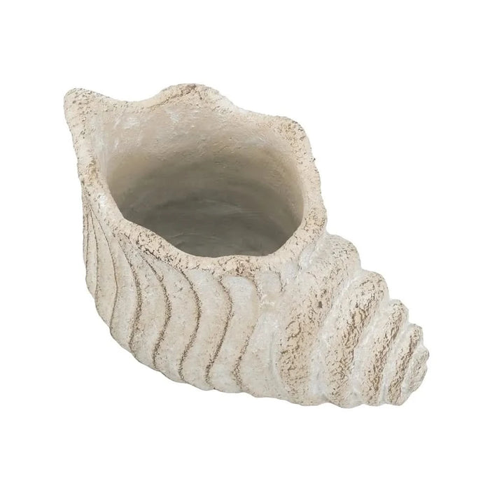 9x5.5x5.7' Sand and Cement Conch Shell Planter with Textured Beige Finish Default -DTYStore