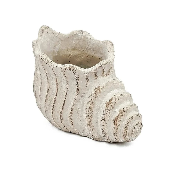 9x5.5x5.7' Sand and Cement Conch Shell Planter with Textured Beige Finish Default -DTYStore