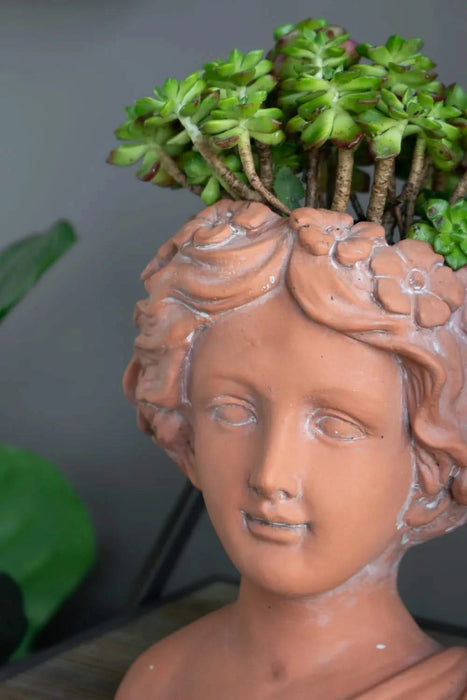 9x5.5x9.5' Brown Head Bust Planter, Greek Style Cement Head Planter - Indoor Outdoor Home Garden Decor Default -DTYStore