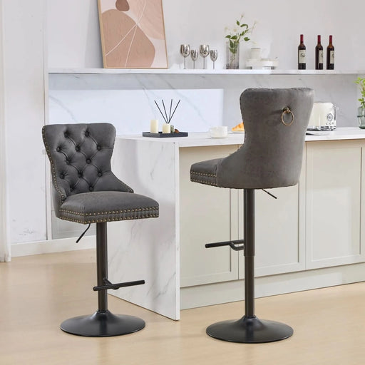 A&A Furniture,Aged and Retro PU Swivel Barstools Adjusatble Seat Height from 26-33 Inch, Modern Bar Stools with Backs Comfortable Tufted for Home Pub and Kitchen Island (Black,Set of 2) Default -DTYStore