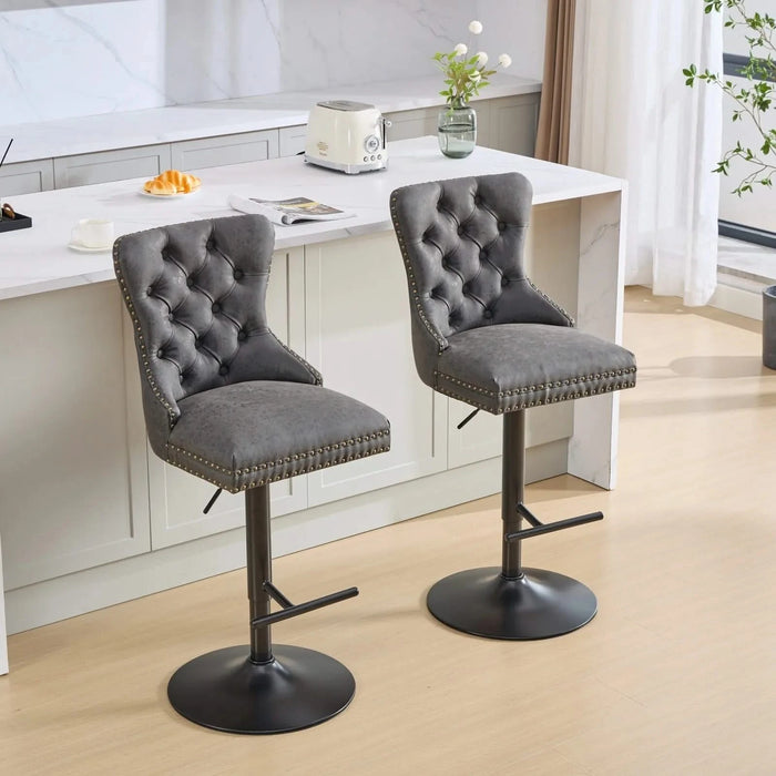 A&A Furniture,Aged and Retro PU Swivel Barstools Adjusatble Seat Height from 26-33 Inch, Modern Bar Stools with Backs Comfortable Tufted for Home Pub and Kitchen Island (Black,Set of 2) Default -DTYStore