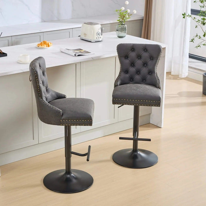A&A Furniture,Aged and Retro PU Swivel Barstools Adjusatble Seat Height from 26-33 Inch, Modern Bar Stools with Backs Comfortable Tufted for Home Pub and Kitchen Island (Black,Set of 2) Default -DTYStore