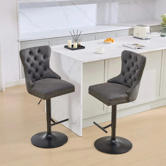 A&A Furniture,Aged and Retro PU Swivel Barstools Adjusatble Seat Height from 26-33 Inch, Modern Bar Stools with Backs Comfortable Tufted for Home Pub and Kitchen Island (Black,Set of 2) Default -DTYStore