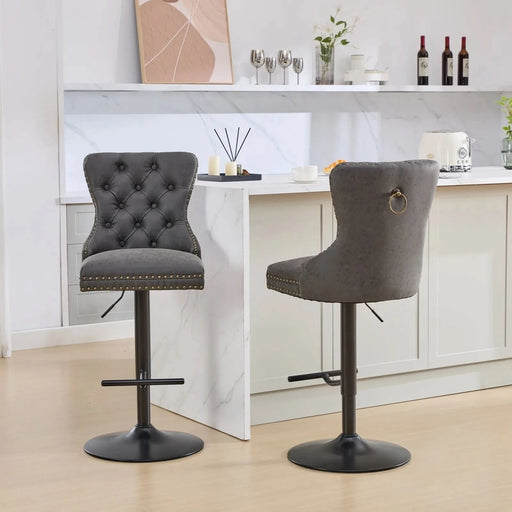 A&A Furniture,Aged and Retro PU Swivel Barstools Adjusatble Seat Height from 26-33 Inch, Modern Bar Stools with Backs Comfortable Tufted for Home Pub and Kitchen Island (Black,Set of 2) Default -DTYStore