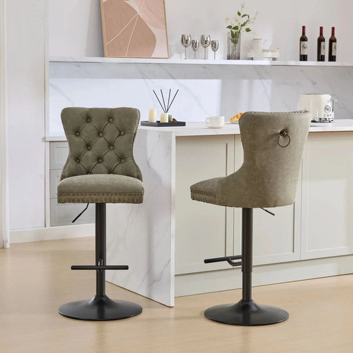 A&A Furniture,Aged and Retro PU Swivel Barstools Adjusatble Seat Height from 26-33 Inch, Modern Bar Stools with Backs Comfortable Tufted for Home Pub and Kitchen Island (Olive Green,Set of 2) Default -DTYStore
