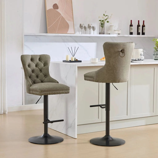 A&A Furniture,Aged and Retro PU Swivel Barstools Adjusatble Seat Height from 26-33 Inch, Modern Bar Stools with Backs Comfortable Tufted for Home Pub and Kitchen Island (Olive Green,Set of 2) Default -DTYStore