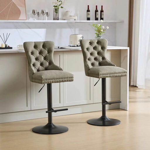 A&A Furniture,Aged and Retro PU Swivel Barstools Adjusatble Seat Height from 26-33 Inch, Modern Bar Stools with Backs Comfortable Tufted for Home Pub and Kitchen Island (Olive Green,Set of 2) Default -DTYStore