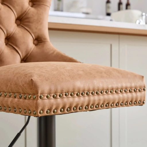 A&A Furniture,Aged and Retro PU Swivel Barstools Adjusatble Seat Height from 26-33 Inch, Modern Bar Stools with Backs Comfortable Tufted for Home Pub and Kitchen Island (Orange,Set of 2) Default -DTYStore