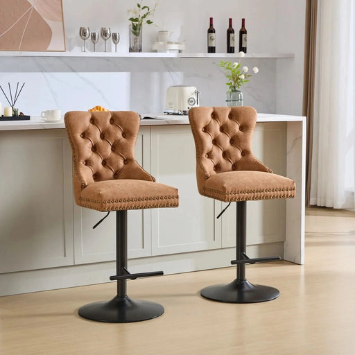 A&A Furniture,Aged and Retro PU Swivel Barstools Adjusatble Seat Height from 26-33 Inch, Modern Bar Stools with Backs Comfortable Tufted for Home Pub and Kitchen Island (Orange,Set of 2) Default -DTYStore