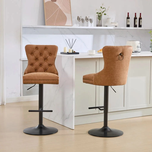 A&A Furniture,Aged and Retro PU Swivel Barstools Adjusatble Seat Height from 26-33 Inch, Modern Bar Stools with Backs Comfortable Tufted for Home Pub and Kitchen Island (Orange,Set of 2) Default -DTYStore