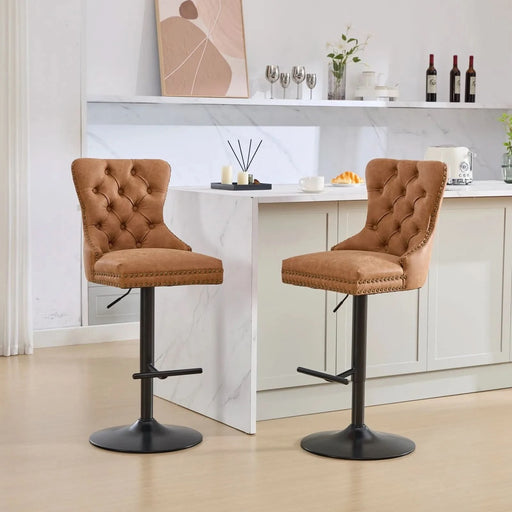 A&A Furniture,Aged and Retro PU Swivel Barstools Adjusatble Seat Height from 26-33 Inch, Modern Bar Stools with Backs Comfortable Tufted for Home Pub and Kitchen Island (Orange,Set of 2) Default -DTYStore