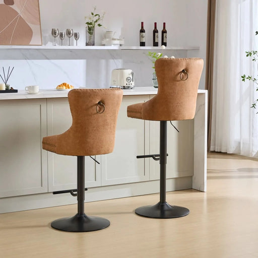 A&A Furniture,Aged and Retro PU Swivel Barstools Adjusatble Seat Height from 26-33 Inch, Modern Bar Stools with Backs Comfortable Tufted for Home Pub and Kitchen Island (Orange,Set of 2) Default -DTYStore