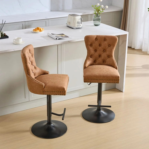 A&A Furniture,Aged and Retro PU Swivel Barstools Adjusatble Seat Height from 26-33 Inch, Modern Bar Stools with Backs Comfortable Tufted for Home Pub and Kitchen Island (Orange,Set of 2) Default -DTYStore