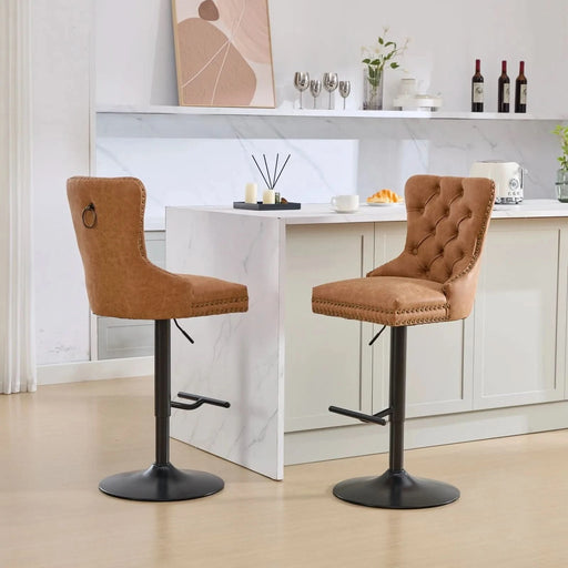 A&A Furniture,Aged and Retro PU Swivel Barstools Adjusatble Seat Height from 26-33 Inch, Modern Bar Stools with Backs Comfortable Tufted for Home Pub and Kitchen Island (Orange,Set of 2) Default -DTYStore