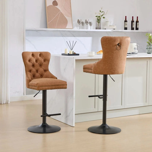 A&A Furniture,Aged and Retro PU Swivel Barstools Adjusatble Seat Height from 26-33 Inch, Modern Bar Stools with Backs Comfortable Tufted for Home Pub and Kitchen Island (Orange,Set of 2) Default -DTYStore