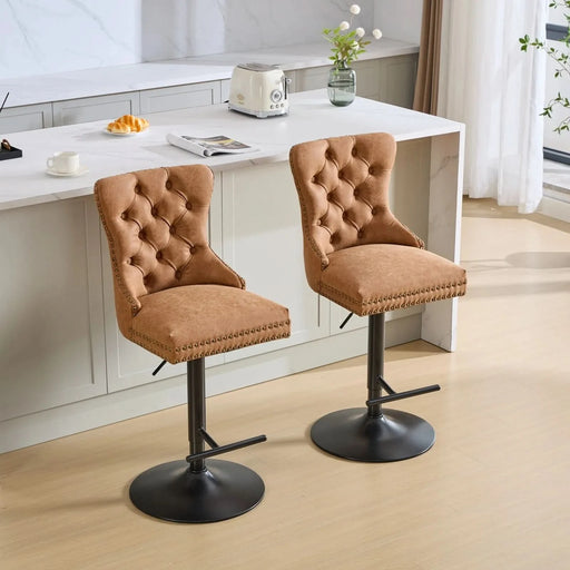 A&A Furniture,Aged and Retro PU Swivel Barstools Adjusatble Seat Height from 26-33 Inch, Modern Bar Stools with Backs Comfortable Tufted for Home Pub and Kitchen Island (Orange,Set of 2) Default -DTYStore