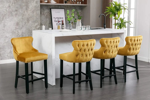 A&A Furniture,Contemporary Velvet Upholstered Wing-Back Barstools with Button Tufted Decoration and Wooden Legs, and Chrome Nailhead Trim, Leisure Style Bar Chairs,Bar stools,Set of 2 (Gold),SW1824GL Default -DTYStore