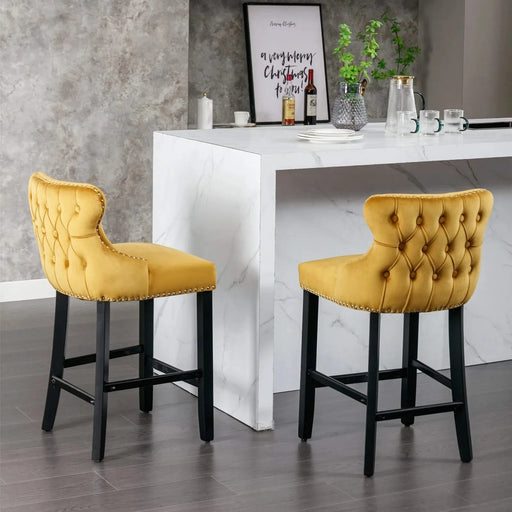 A&A Furniture,Contemporary Velvet Upholstered Wing-Back Barstools with Button Tufted Decoration and Wooden Legs, and Chrome Nailhead Trim, Leisure Style Bar Chairs,Bar stools,Set of 2 (Gold),SW1824GL Default -DTYStore