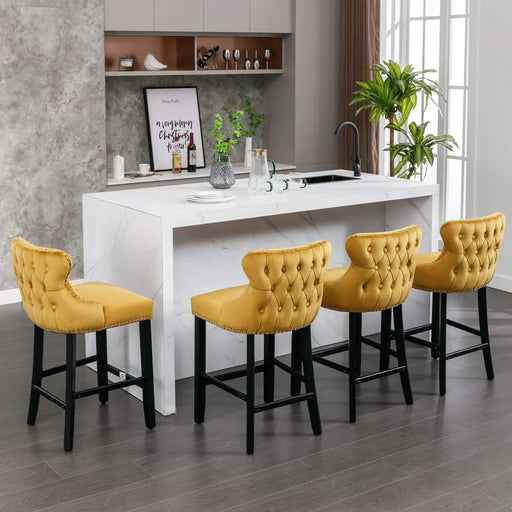 A&A Furniture,Contemporary Velvet Upholstered Wing-Back Barstools with Button Tufted Decoration and Wooden Legs, and Chrome Nailhead Trim, Leisure Style Bar Chairs,Bar stools,Set of 2 (Gold),SW1824GL Default -DTYStore