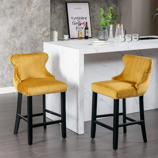 A&A Furniture,Contemporary Velvet Upholstered Wing-Back Barstools with Button Tufted Decoration and Wooden Legs, and Chrome Nailhead Trim, Leisure Style Bar Chairs,Bar stools,Set of 2 (Gold),SW1824GL Default -DTYStore