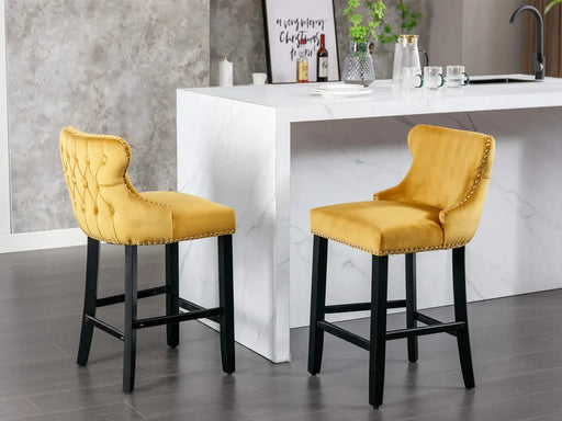 A&A Furniture,Contemporary Velvet Upholstered Wing-Back Barstools with Button Tufted Decoration and Wooden Legs, and Chrome Nailhead Trim, Leisure Style Bar Chairs,Bar stools,Set of 2 (Gold),SW1824GL Default -DTYStore