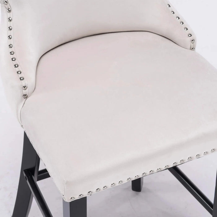 A&A Furniture,Contemporary Velvet Upholstered Wing-Back Barstools with Button Tufted Decoration and Wooden Legs, and Chrome Nailhead Trim, Leisure Style Bar Chairs,Bar stools, Set of 2 (Beige),SW1824B Default -DTYStore