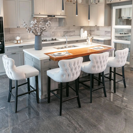 A&A Furniture,Contemporary Velvet Upholstered Wing-Back Barstools with Button Tufted Decoration and Wooden Legs, and Chrome Nailhead Trim, Leisure Style Bar Chairs,Bar stools, Set of 2 (Beige),SW1824B Default -DTYStore