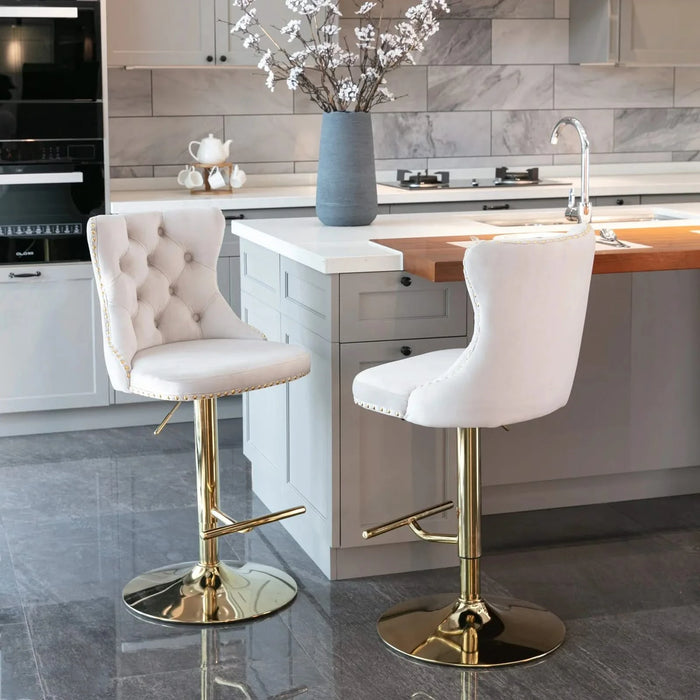 A&A Furniture,Golden Swivel Velvet Barstools Adjusatble Seat Height from 25-33 Inch,Modern Upholstered Bar Stools with Backs Comfortable Tufted for Home Pub and Kitchen Island,Beige,Set of 2 Default -DTYStore