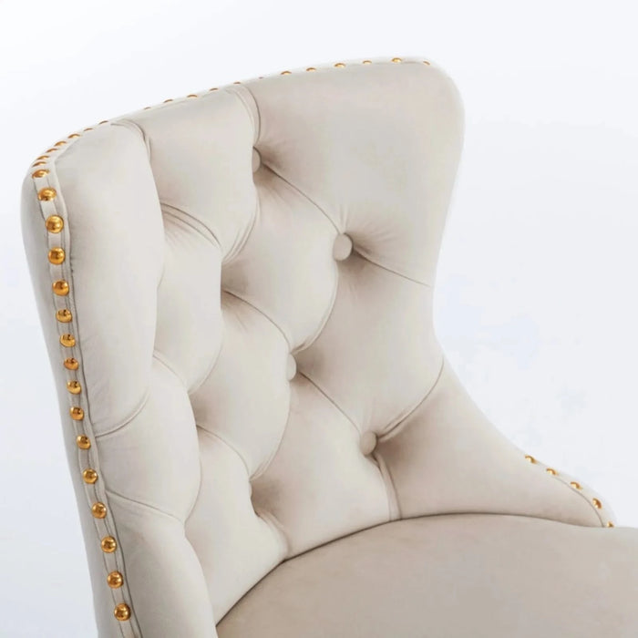 A&A Furniture,Golden Swivel Velvet Barstools Adjusatble Seat Height from 25-33 Inch,Modern Upholstered Bar Stools with Backs Comfortable Tufted for Home Pub and Kitchen Island,Beige,Set of 2 Default -DTYStore