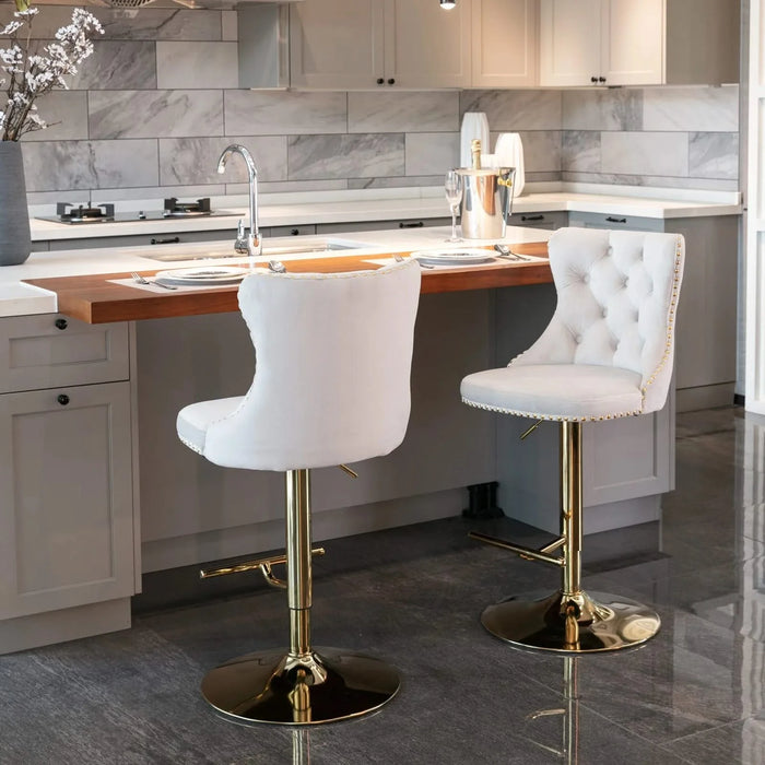 A&A Furniture,Golden Swivel Velvet Barstools Adjusatble Seat Height from 25-33 Inch,Modern Upholstered Bar Stools with Backs Comfortable Tufted for Home Pub and Kitchen Island,Beige,Set of 2 Default -DTYStore