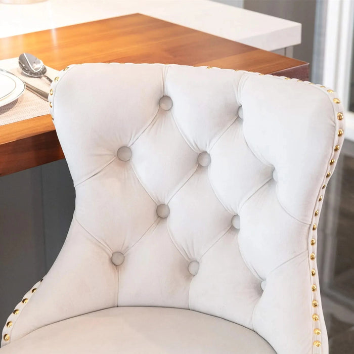 A&A Furniture,Golden Swivel Velvet Barstools Adjusatble Seat Height from 25-33 Inch,Modern Upholstered Bar Stools with Backs Comfortable Tufted for Home Pub and Kitchen Island,Beige,Set of 2 Default -DTYStore