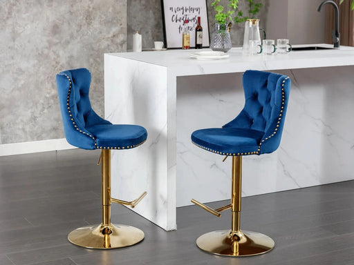 A&A Furniture,Golden Swivel Velvet Barstools Adjusatble Seat Height from 25-33 Inch, Modern Upholstered Bar Stools with Backs Comfortable Tufted for Home Pub and Kitchen Island,Blue,Set of 2 Default -DTYStore