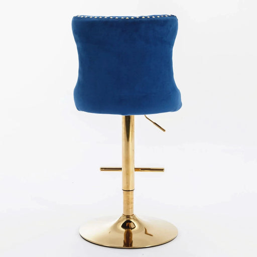 A&A Furniture,Golden Swivel Velvet Barstools Adjusatble Seat Height from 25-33 Inch, Modern Upholstered Bar Stools with Backs Comfortable Tufted for Home Pub and Kitchen Island,Blue,Set of 2 Default -DTYStore