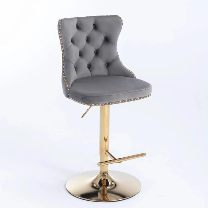 A&A Furniture,Golden Swivel Velvet Barstools Adjusatble Seat Height from 25-33 Inch, Modern Upholstered Bar Stools with Backs Comfortable Tufted for Home Pub and Kitchen Island（Gray,Set of 2） Default -DTYStore