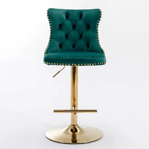 A&A Furniture,Golden Swivel Velvet Barstools Adjusatble Seat Height from 25-33 Inch, Modern Upholstered Bar Stools with Backs Comfortable Tufted for Home Pub and Kitchen Island（Green,Set of 2） Default -DTYStore