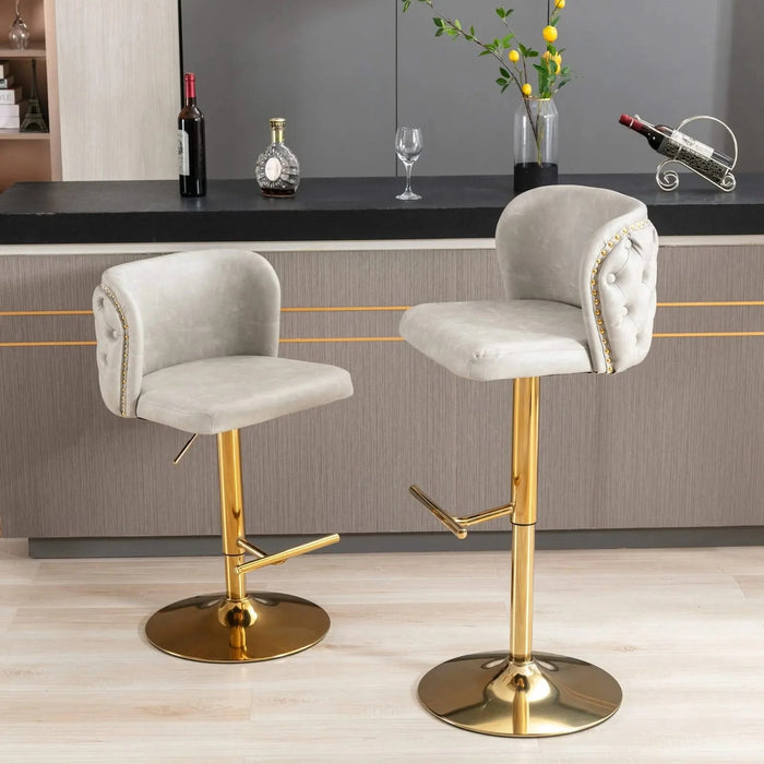 A&A Furniture,Swivel Barstools Adjusatble Seat Height, Modern PU Upholstered Bar Stools with the whole Back Tufted, for Home Pub and Kitchen Island（Beige, Set of 2） Default -DTYStore